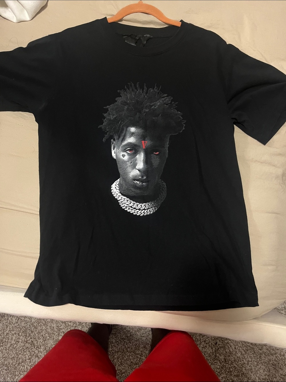 VLONE Black Graphic Short Sleeve Tee with Portrait Print